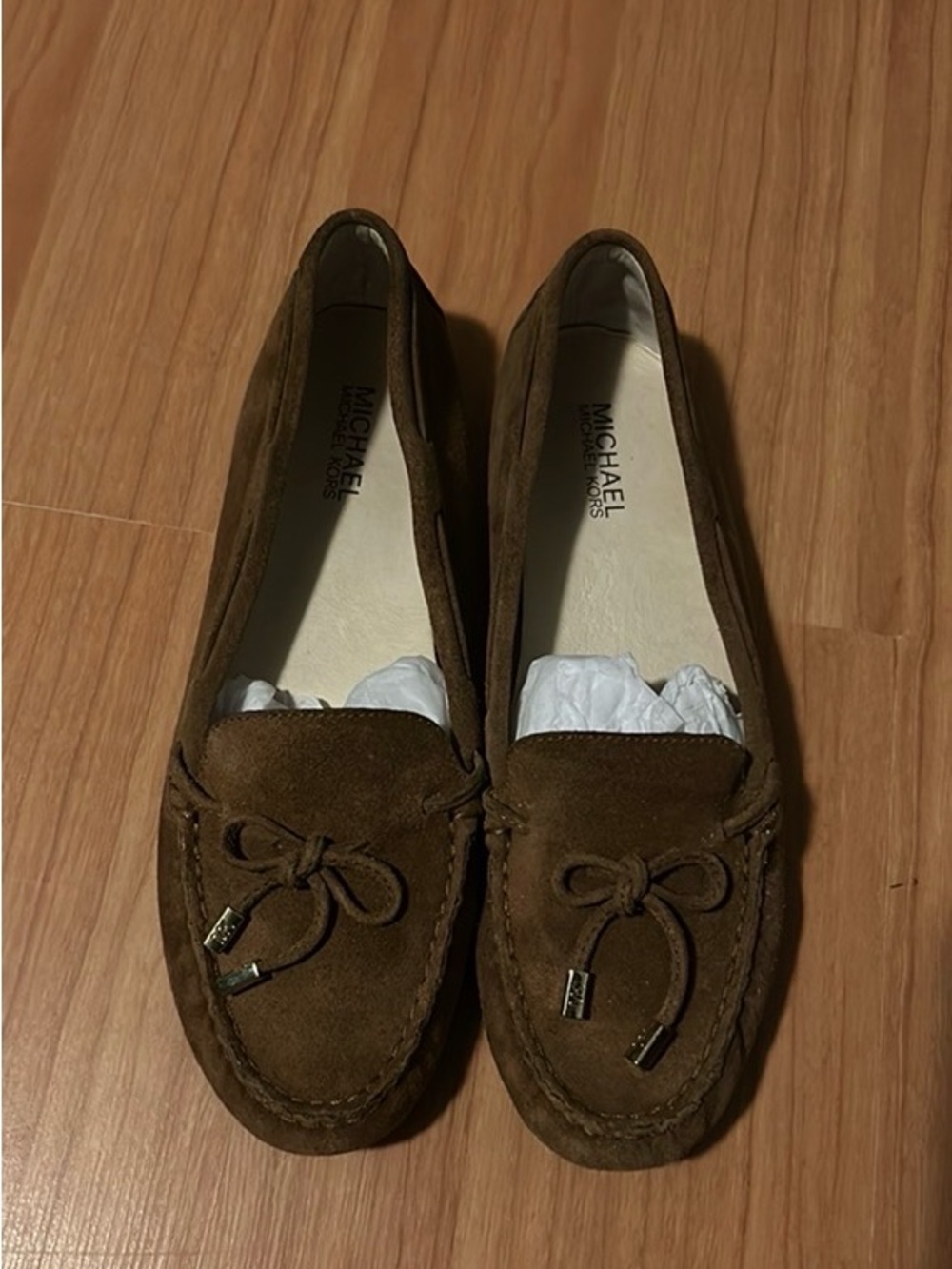 Michael Kors Brown Suede Moccasin Loafers with Bow Detail